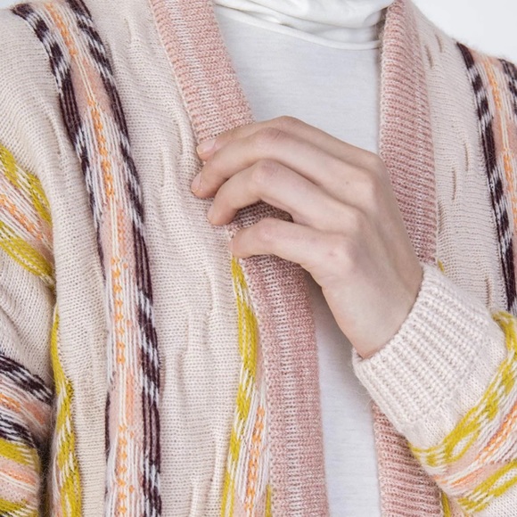 ALYSI Stripes & Jacquard Cardigan - Plaster - Picture 3 of 4